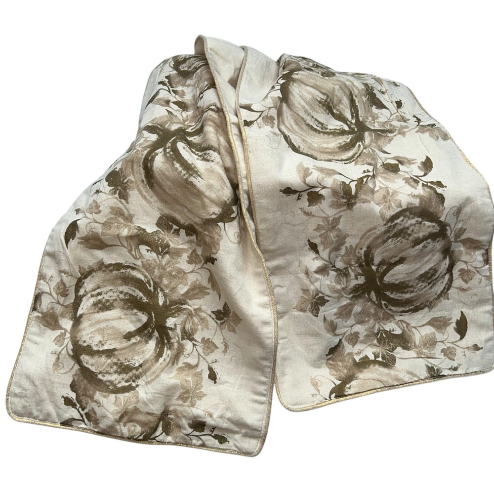 Shabby Chic Linen Blend Cream metallic gold PUMPKIN squash Table runner